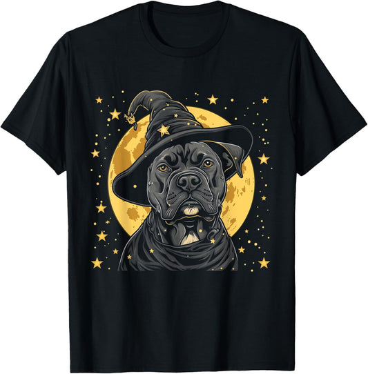 Pitbull Halloween Dog Wizard Hat Funny Cute Witch Costume T-Shirt - T-Shirt | Black