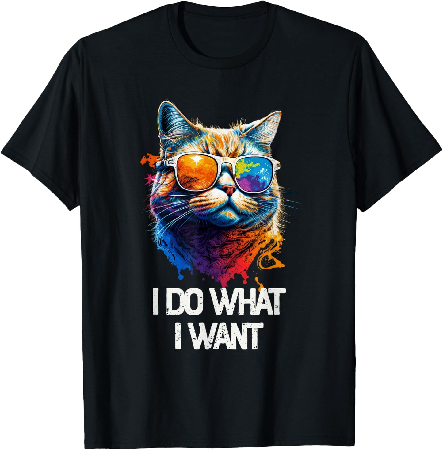 I Do What I Want Cat with Sunglasses T-Shirt - T-Shirt | Black