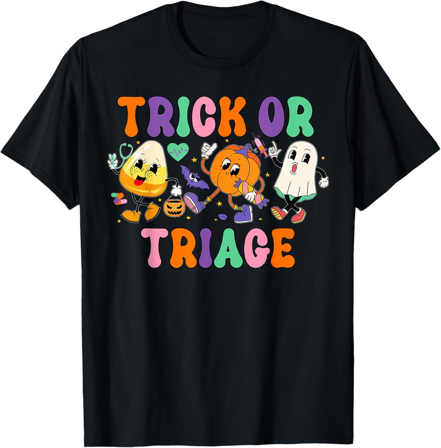 Trick or Triage Nurse Ghost Pumpkin Halloween Spooky Costume T-Shirt - T-Shirt | Black