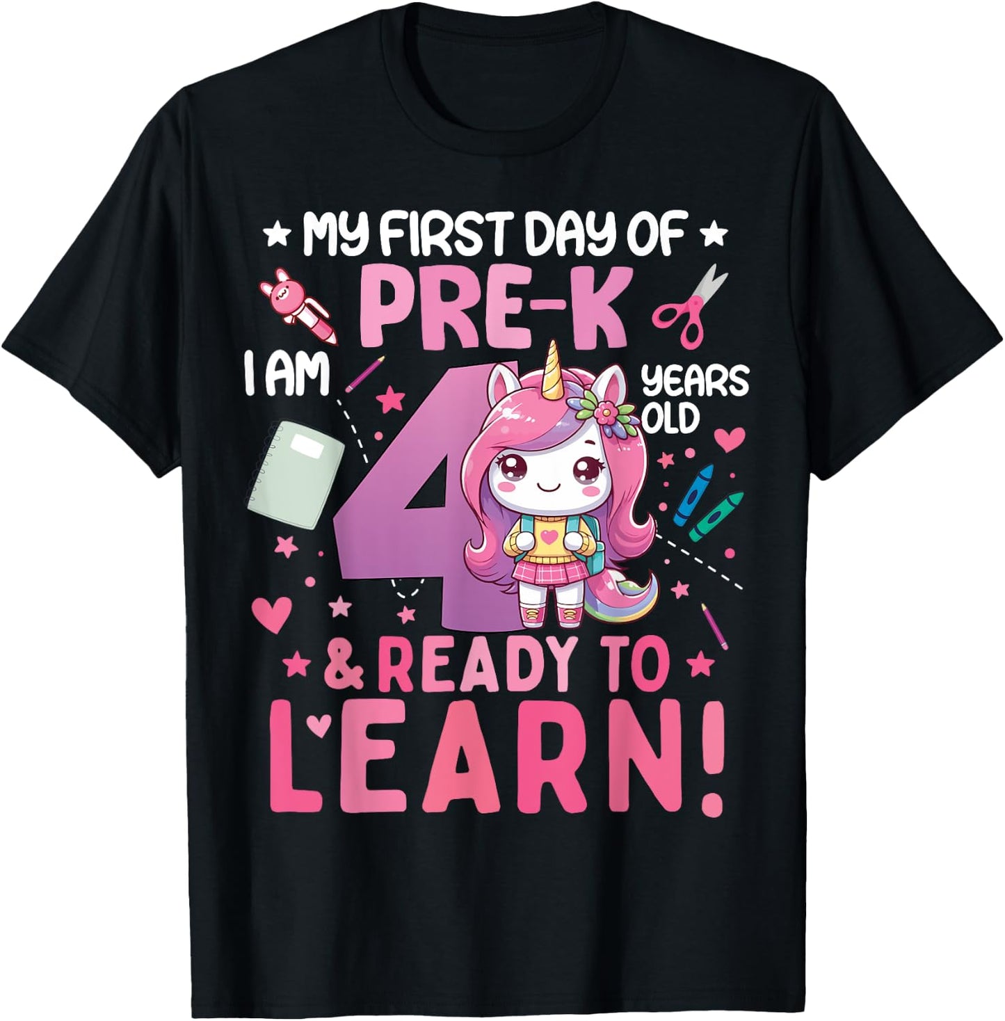 My First Day Of Pre-K I'm 4 Years Old And Ready To Learn Kid T-Shirt - T-Shirt | Black