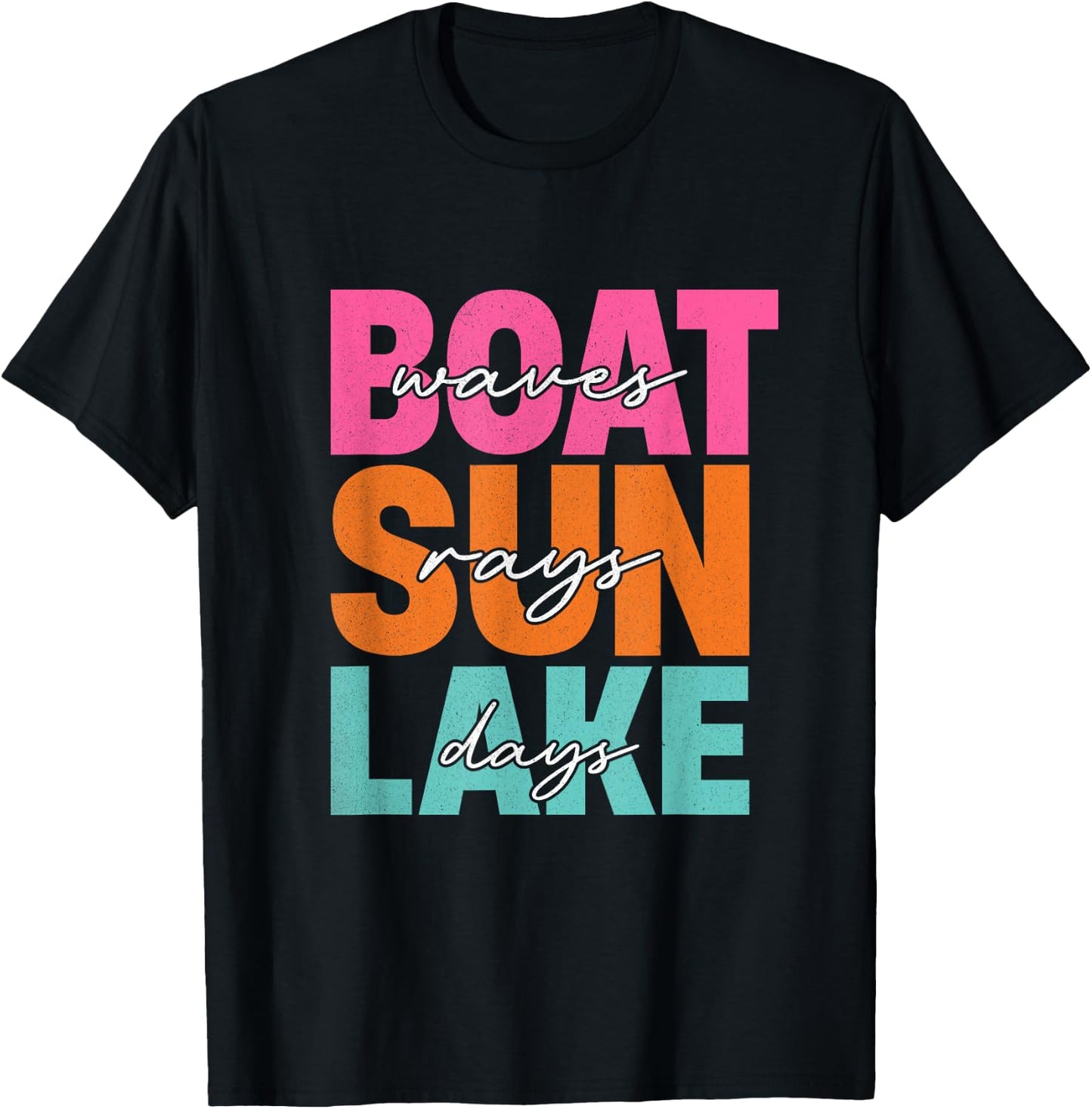 Boat Waves Sun Rays Lake Days Family Summer Vacation Retro T-Shirt - T-Shirt | Black