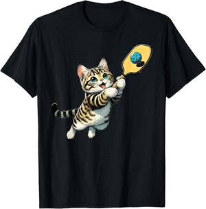 Funny Kitten Playing Pickleball Cute Cat Pickleball Player T-Shirt - T-Shirt | Black