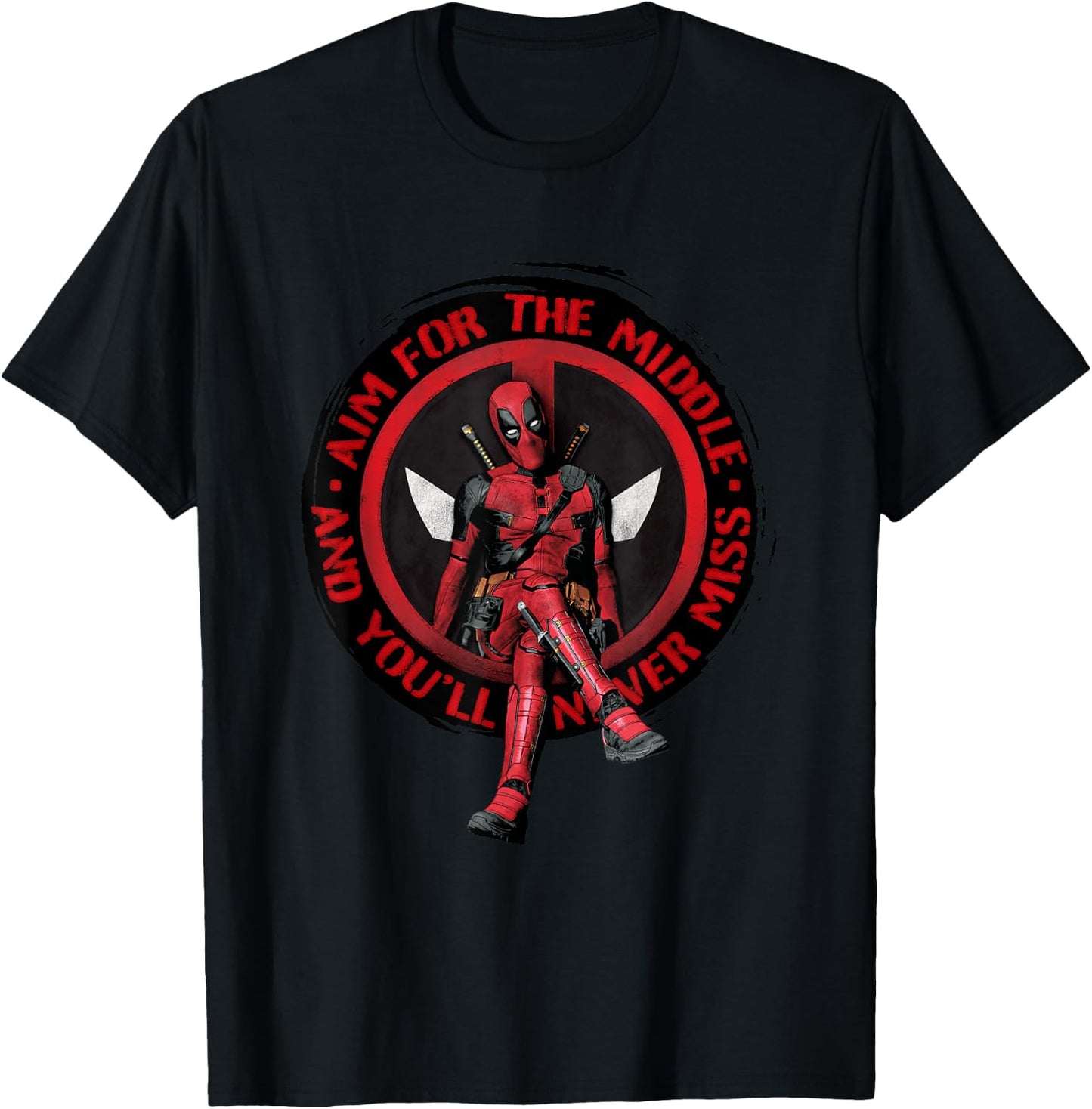 Marvel Deadpool & Wolverine Aim For The Middle Distressed T-Shirt - T-Shirt | Black