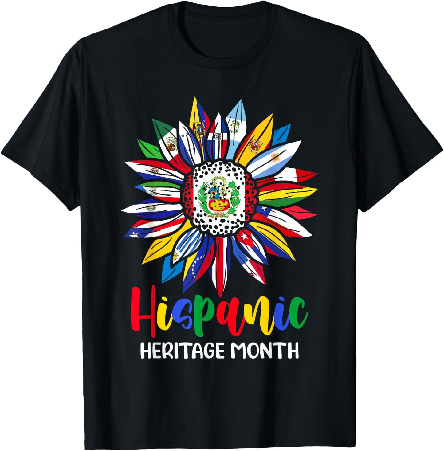 Hispanic Heritage Month Peru Flag Sunflower Latino Flags T-Shirt - T-Shirt | Black