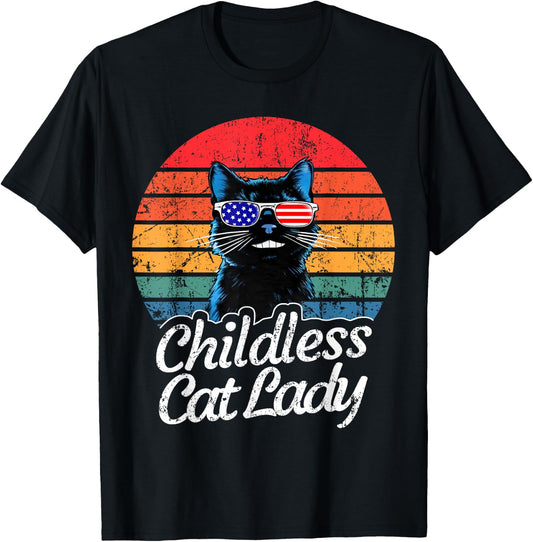 This Childless Cat Lady is Voting Kamala-Harris 2024 Retro T-Shirt - T-Shirt | Black