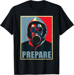 Distressed Prepper Gas Mask Poster | Bee prepared T-Shirt - T-Shirt | Black