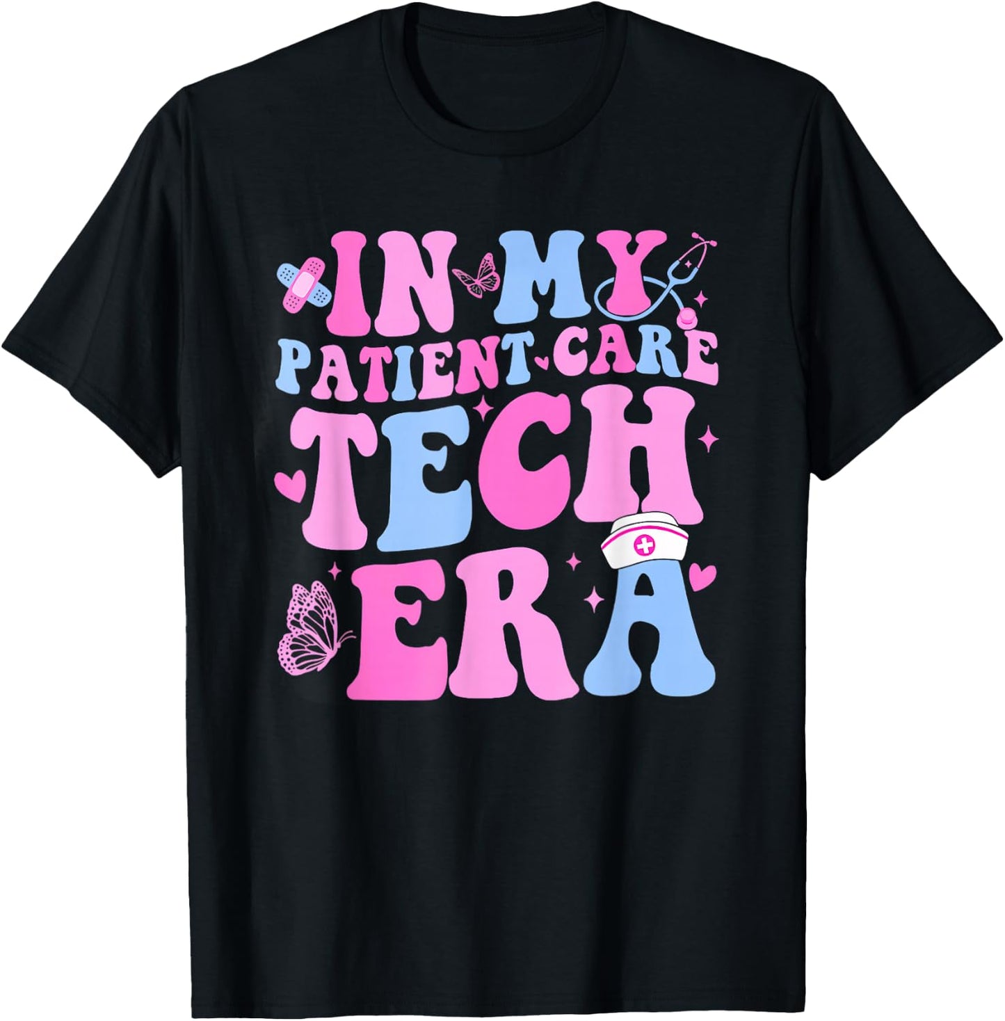 Retro Groovy in My Patient Care Technician Era Pct Nurse Cna T-Shirt - T-Shirt | Black
