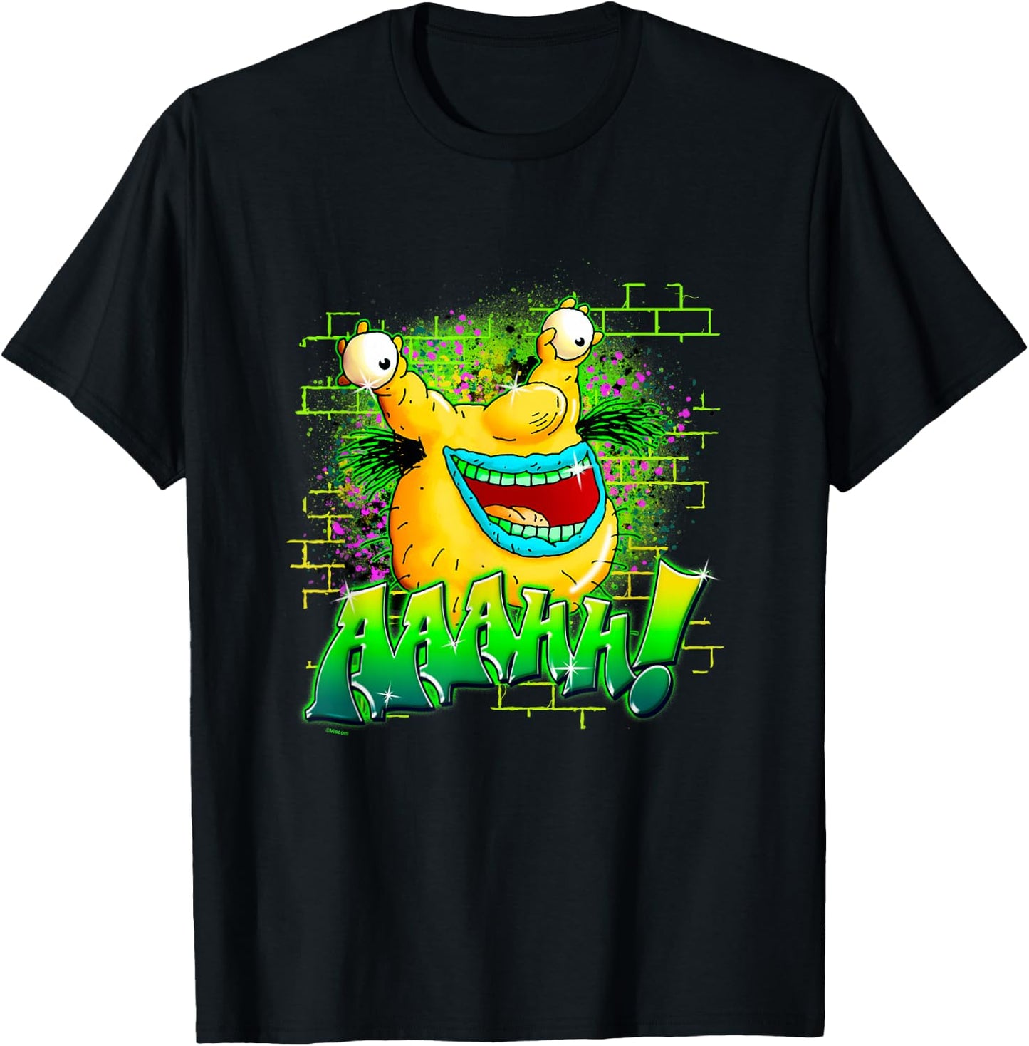 Aaahh!!! Real Monsters Krumm Neon Brick Wall Vintage Badge T-Shirt - T-Shirt | Black