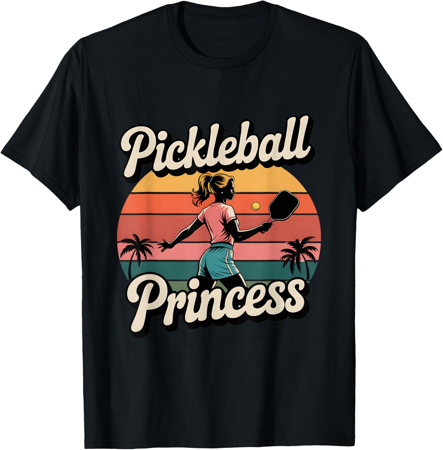 Pickleball Princess Retro Pickleball Girl With Paddle T-Shirt - T-Shirt | Black