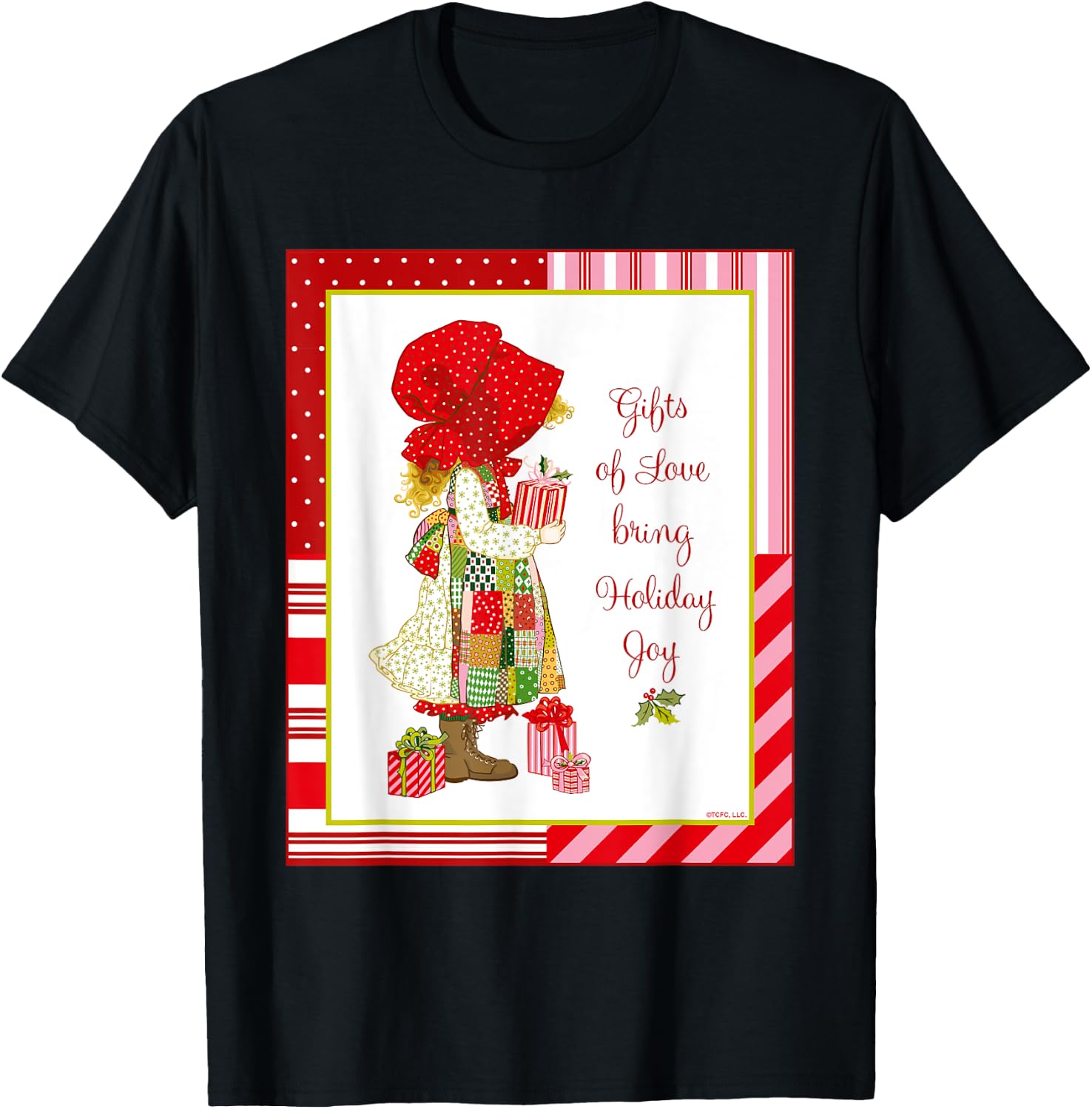 Holly Hobbie Classic Christmas Gifts Love Bring Holiday Joy T-Shirt - T-Shirt | Black