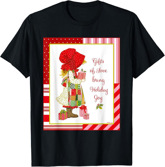 Holly Hobbie Classic Christmas Gifts Love Bring Holiday Joy T-Shirt - T-Shirt | Black