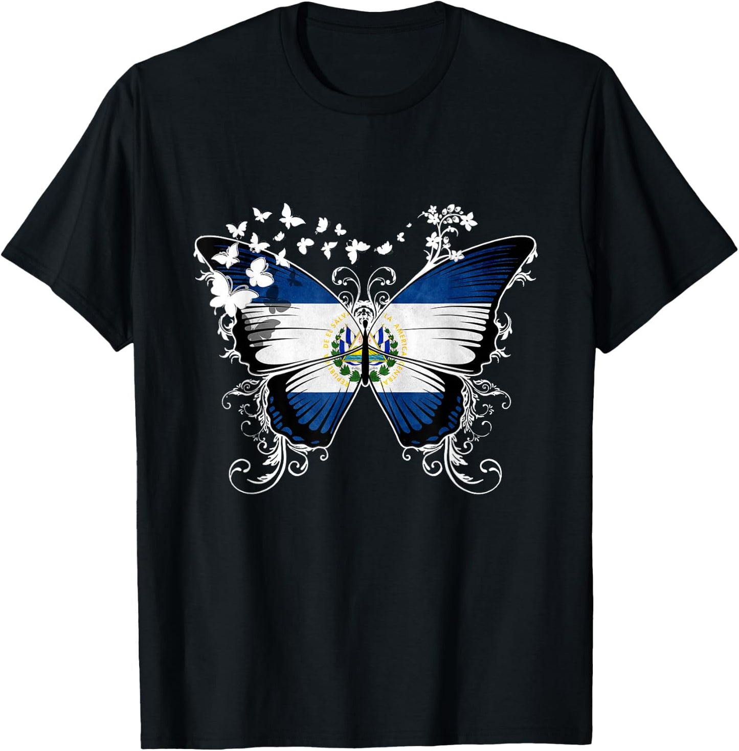 El Salvador Flag Shirt Butterfly Graphic T Shirt T-Shirt - T-Shirt | Black