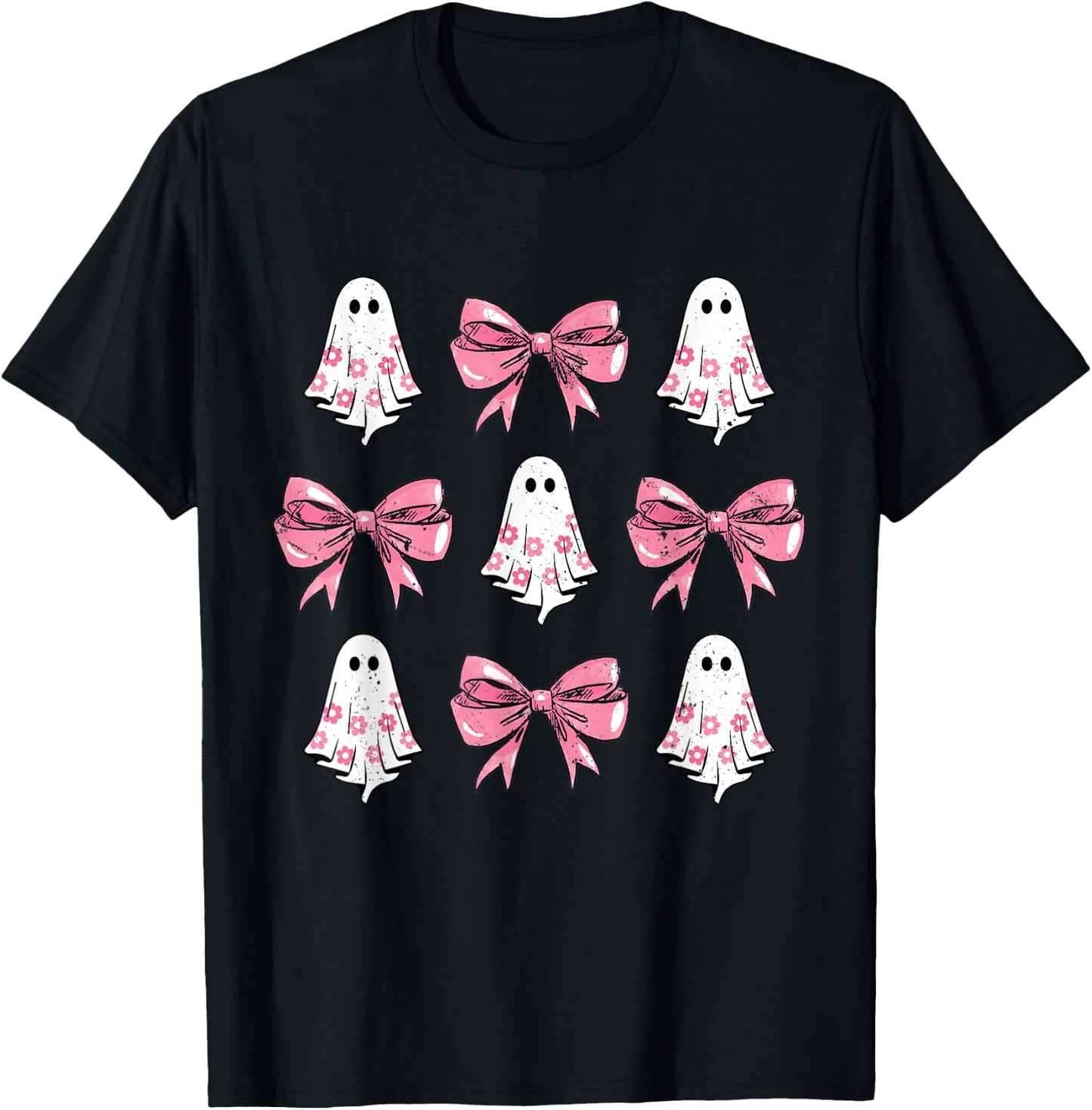 Cute Coquette Bow Halloween Costume Floral Ghost Boo T-Shirt - T-Shirt | Black