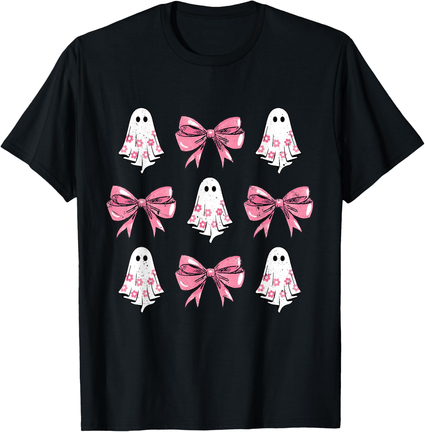 Cute Coquette Bow Halloween Costume Floral Ghost Boo T-Shirt - T-Shirt | Black