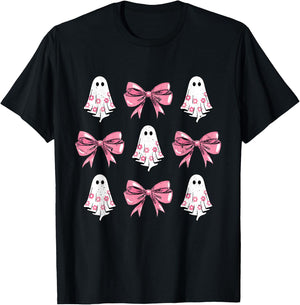 Cute Coquette Bow Halloween Costume Floral Ghost Boo T-Shirt - T-Shirt | Black