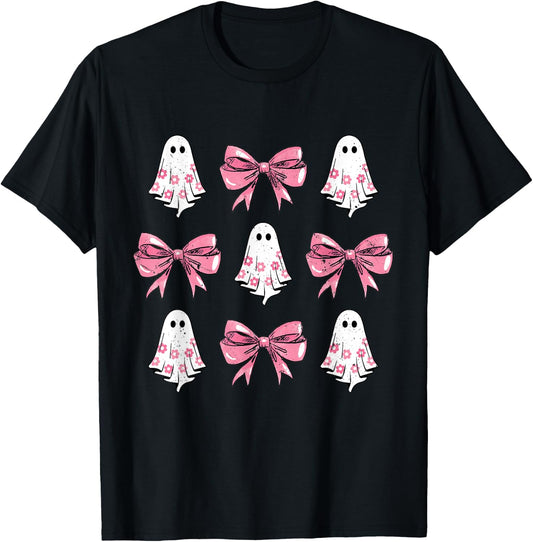 Cute Coquette Bow Halloween Costume Floral Ghost Boo T-Shirt - T-Shirt | Black