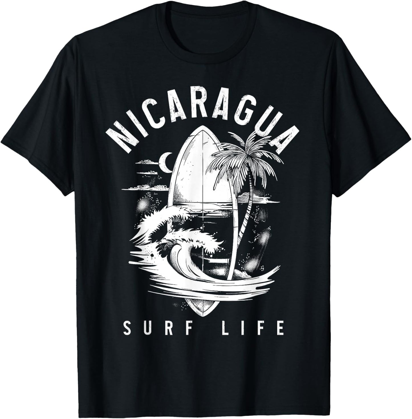 Nicaragua Nica Surf Vintage Surfing Surfer T-Shirt - T-Shirt | Black