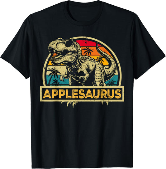 Applesaurus T Rex Dinosaur Apple Saurus Family Matching T-Shirt - T-Shirt | Black