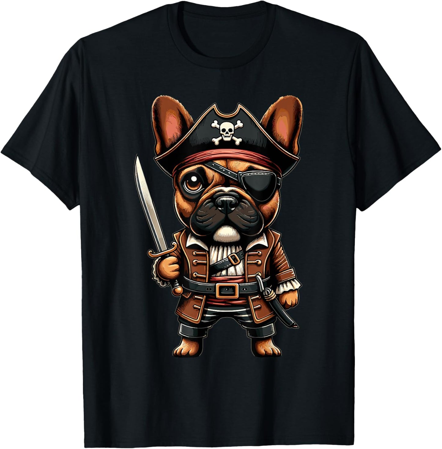 French Bulldog Pirate Dog Halloween Party Men Women Kids T-Shirt - T-Shirt | Black