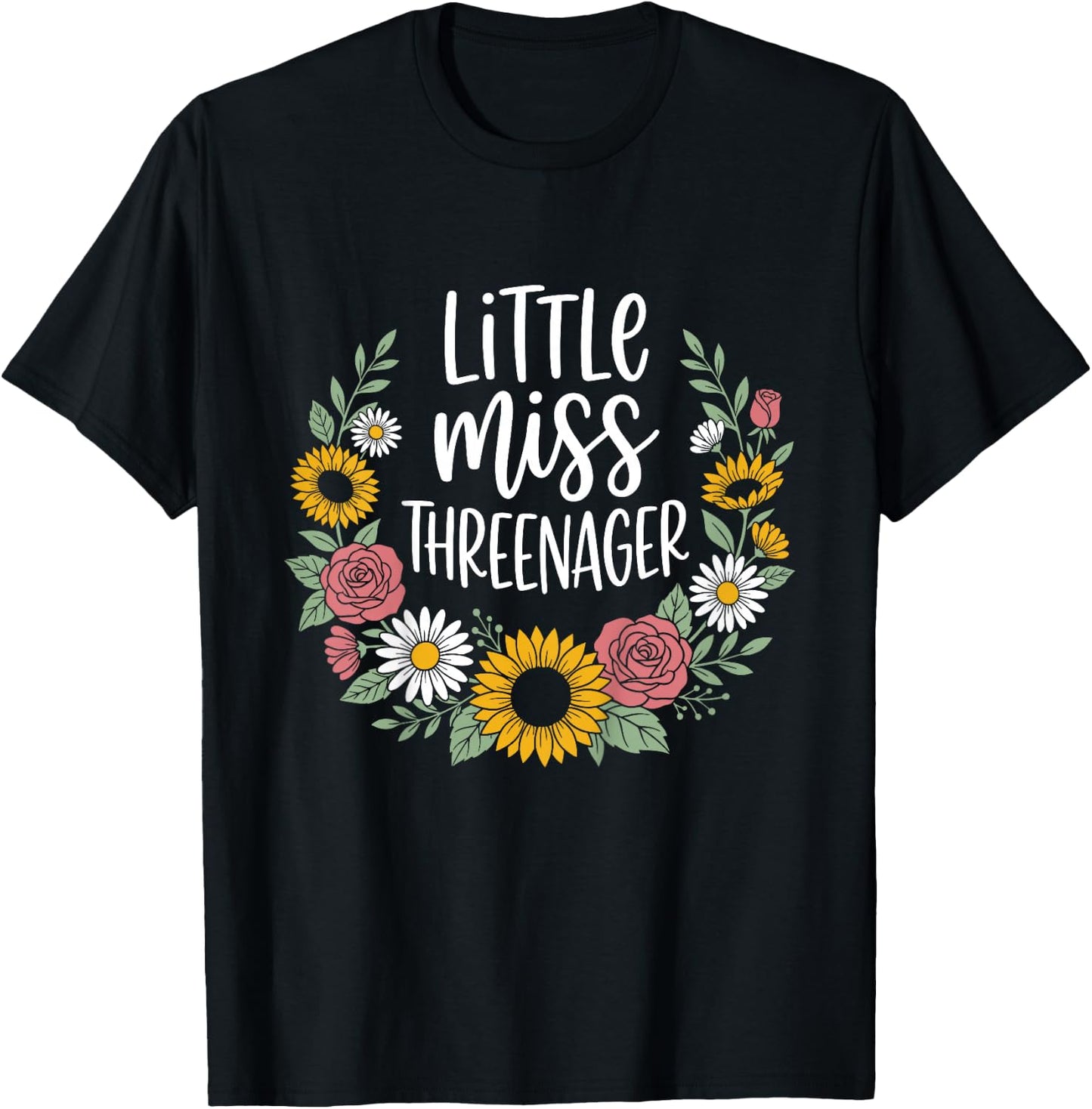 Floral Miss Threenager 3rd Birthday 3 Years Girls Kids T-Shirt - T-Shirt | Black