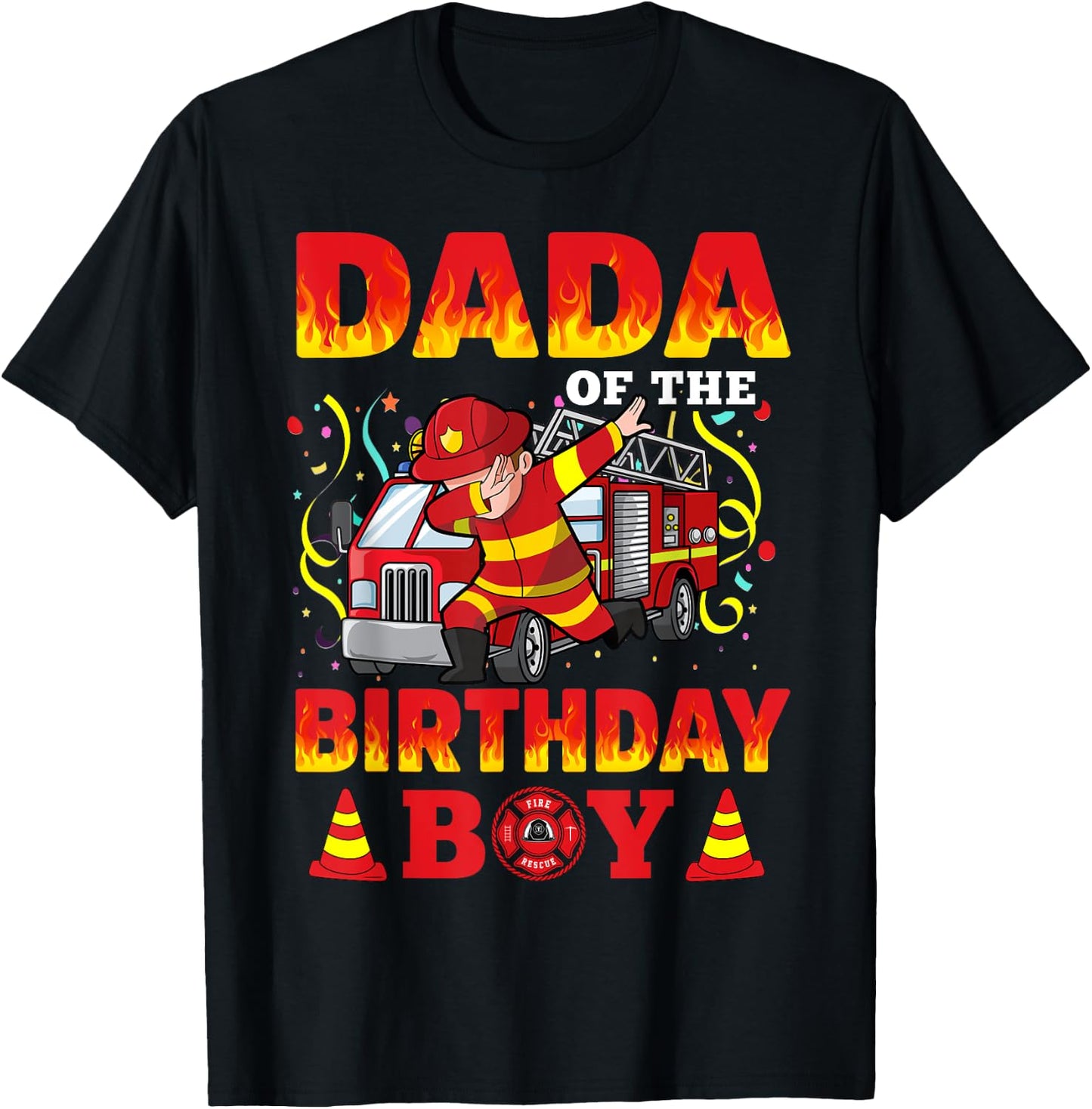 Dada Of The Birthday Boy Fire Truck Firefighter Boys T-Shirt - T-Shirt | Black
