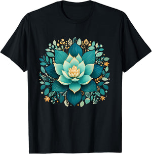 Elegant Lotus Flower for Yoga Fans Floral Aesthetic Design T-Shirt - T-Shirt | Black
