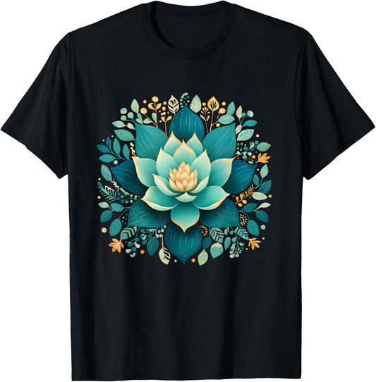 Elegant Lotus Flower for Yoga Fans Floral Aesthetic Design T-Shirt - T-Shirt | Black