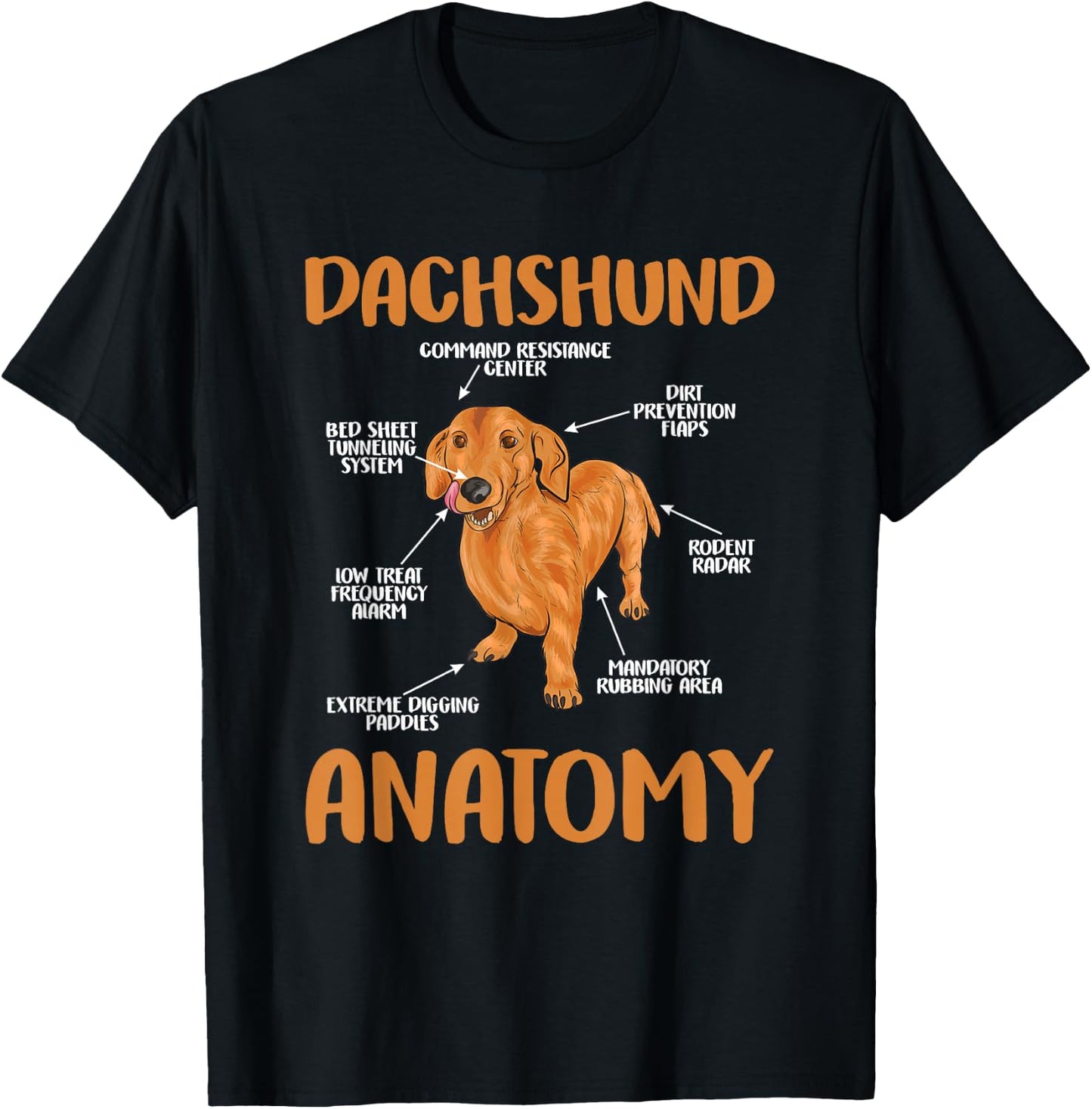 Dachshund Funny Anatomy Wiener Dog and Doxie Lovers T-Shirt - T-Shirt | Black