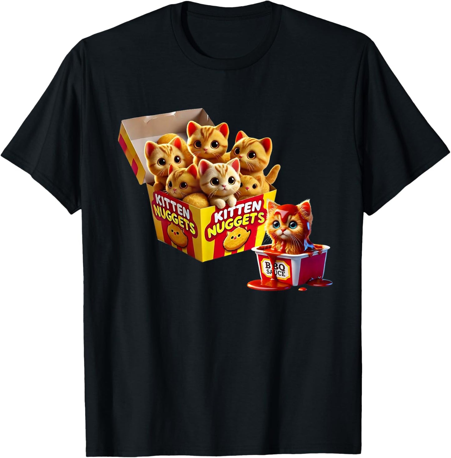 Kitten Nuggets Cat Lover Gift Food Pun Chicken Nuggets Men Women Kids T-Shirt - T-Shirt | Black