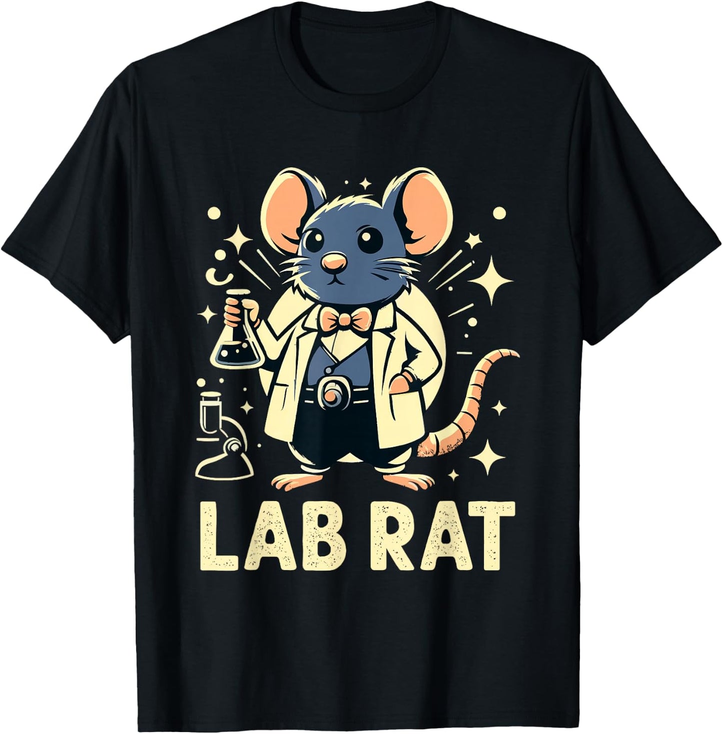 Adorable Lab Rat Scientist Cartoon T-Shirt - T-Shirt | Black