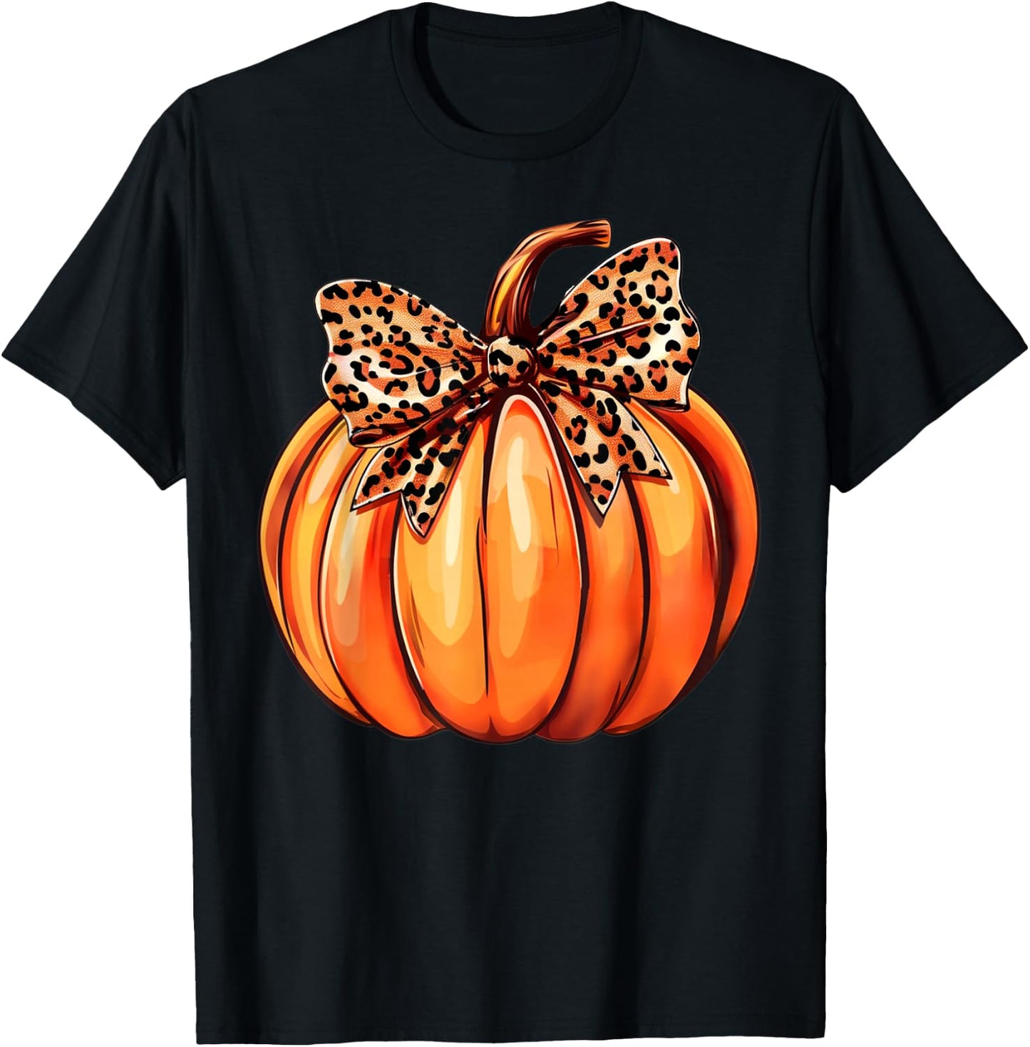 Coquette Bow Leopard Pumpkin Thanksgiving Rustic Fall Women T-Shirt - T-Shirt | Black