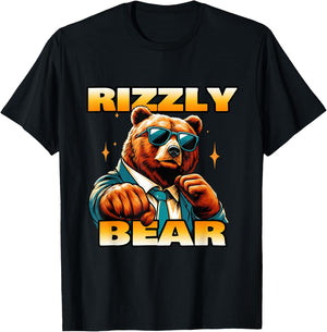 Rizzly Bear Wearing Sunglasses Cool Grizzly Bear T-Shirt - T-Shirt | Black