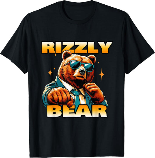 Rizzly Bear Wearing Sunglasses Cool Grizzly Bear T-Shirt - T-Shirt | Black