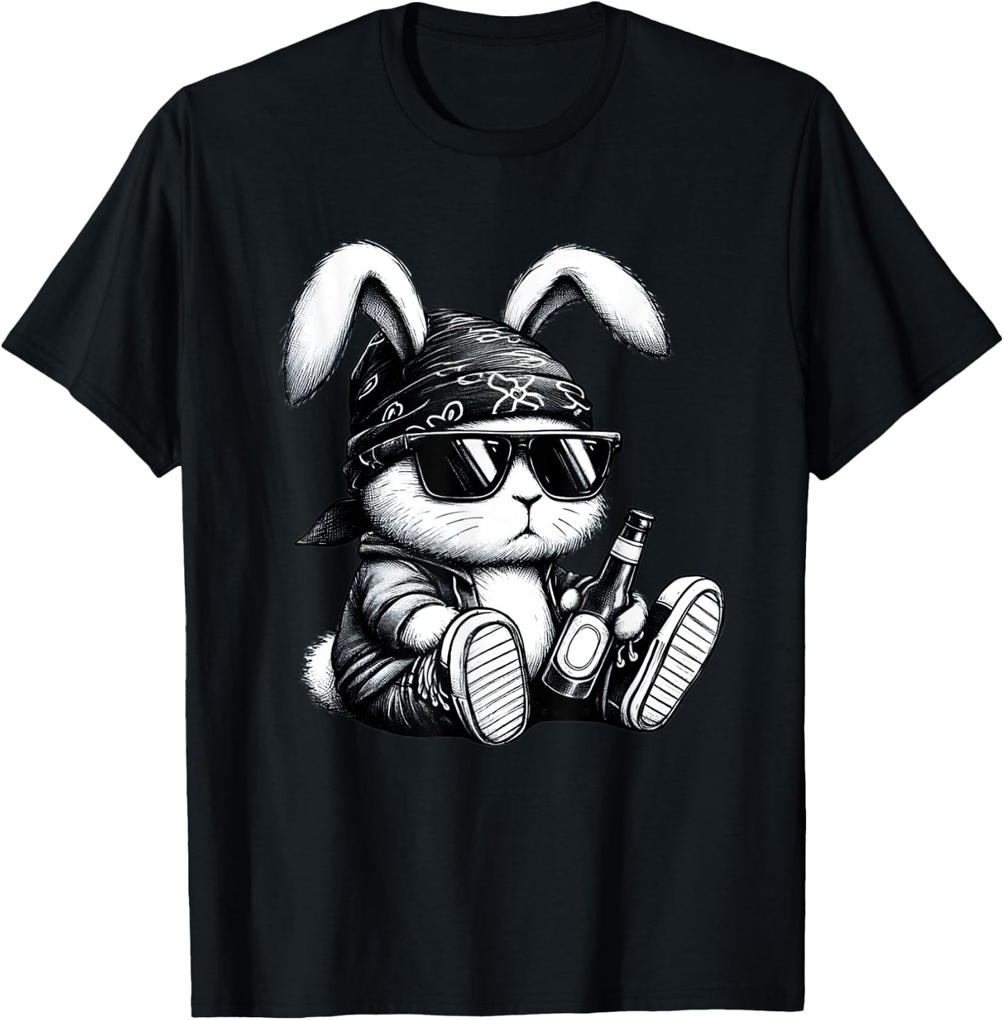 Thug Bunny With Beer Bunny Rabbit Gangster Rabbit Funny T-Shirt - T-Shirt | Black