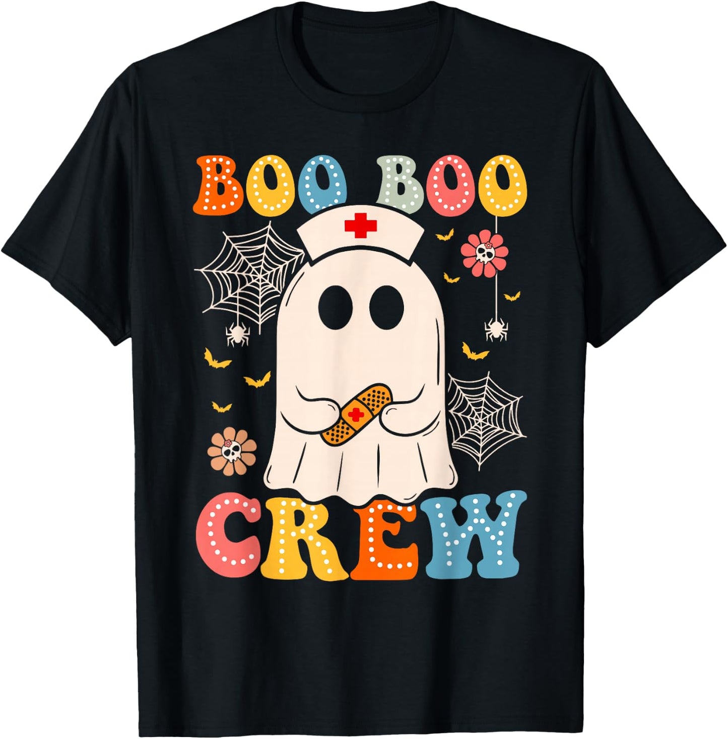 Groovy Retro Boo Boo Crew Nurse Funny Ghost Halloween Nurse T-Shirt - T-Shirt | Black