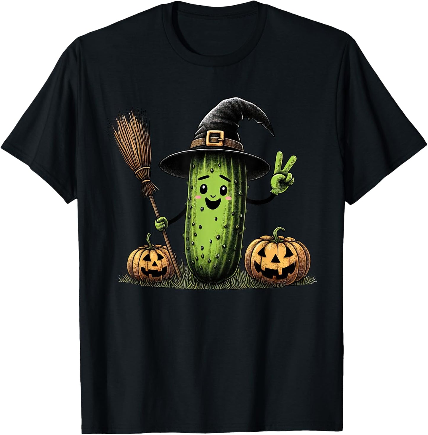 Funny Pickle Witch Pumpkin Halloween Kids T-Shirt - T-Shirt | Black