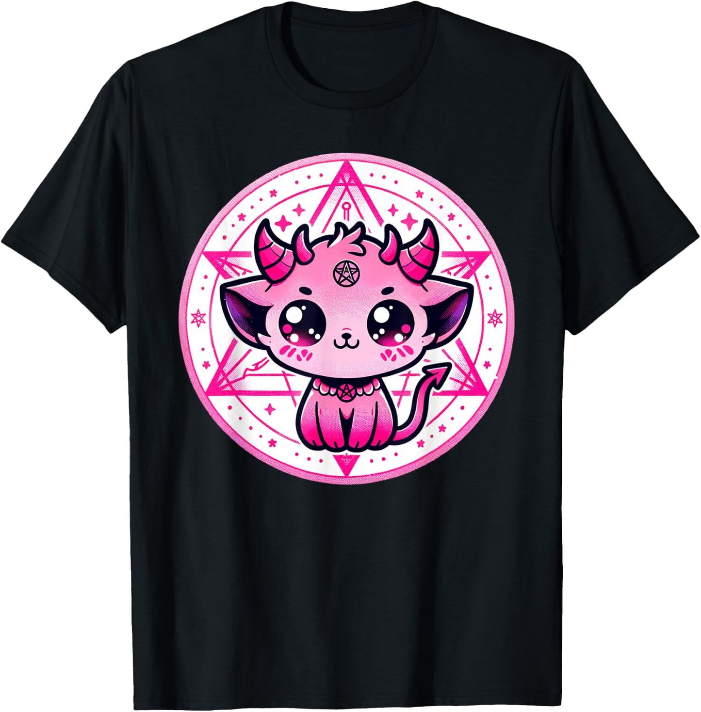 Cute Baphomet Satanic Cat and Artistic Gothic Kawaii Demon T-Shirt - T-Shirt | Black