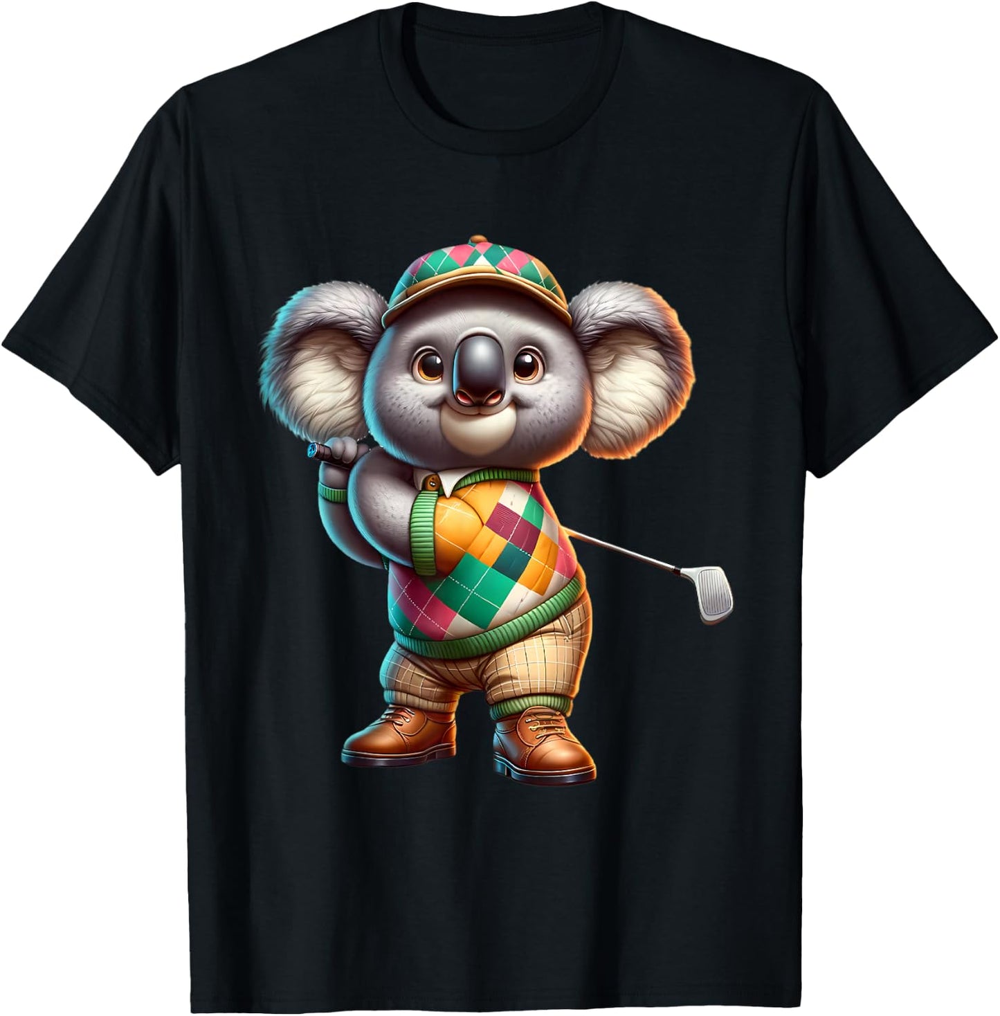 Cute Koala Play Golf Golfer Golfing Sport Men Women Kids T-Shirt - T-Shirt | Black