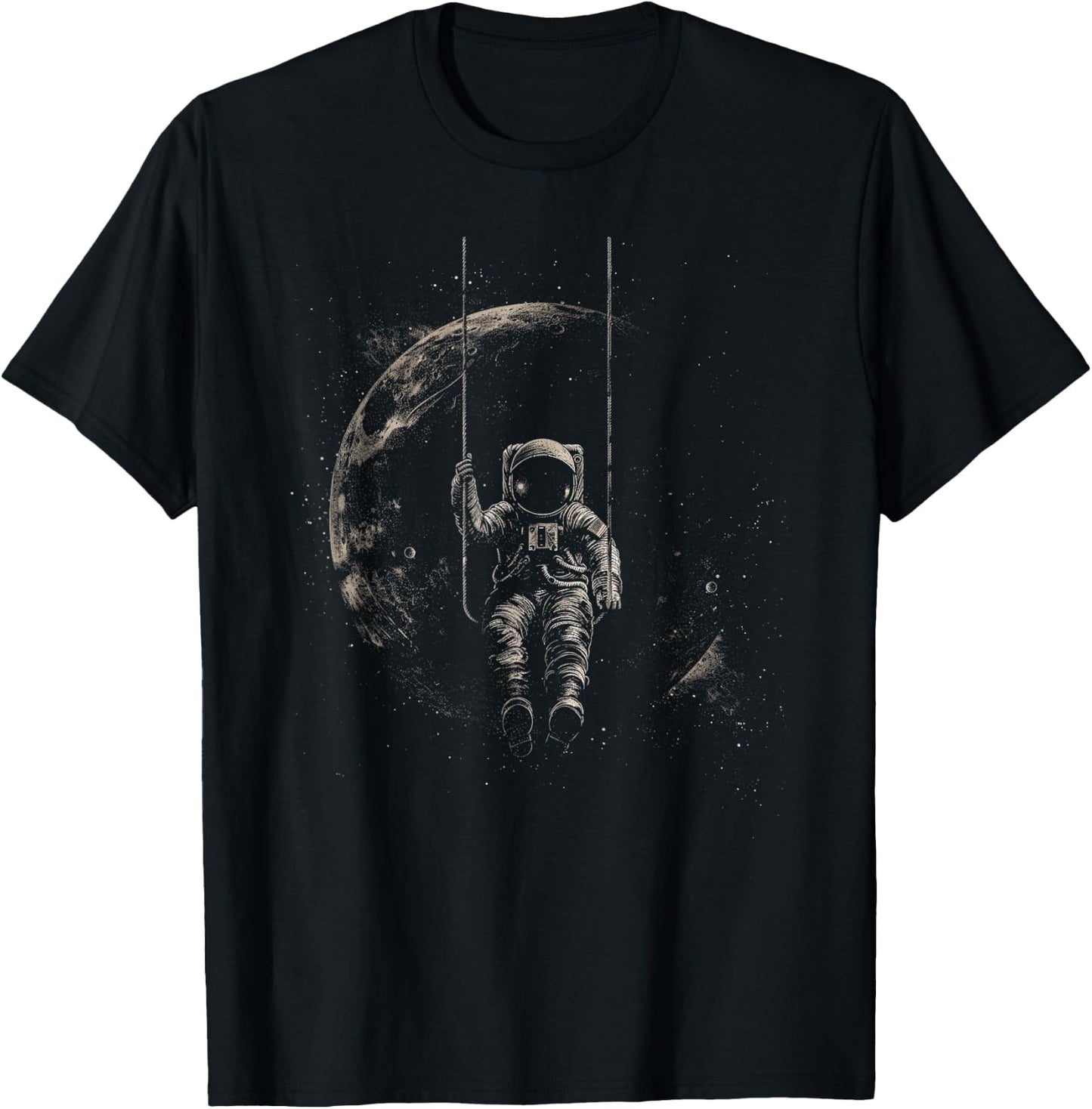 Astronaut Swinging on Moon T-Shirt - T-Shirt | Black