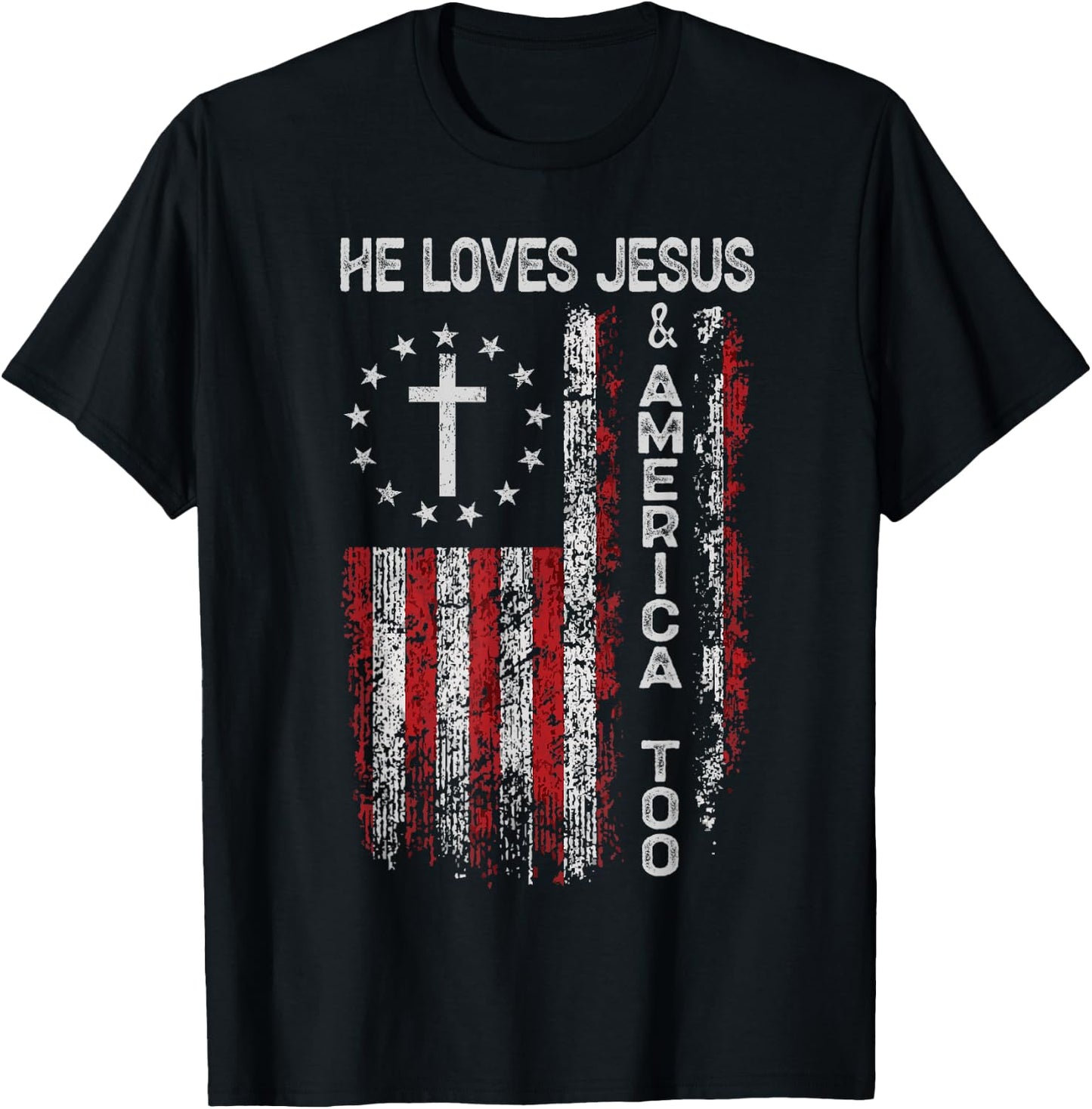 He Loves Jesus and America Too Men USA T-Shirt - T-Shirt | Black