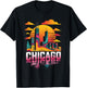 Chicago City Skyline Retro Sunset Illinois Travel Souvenir T-Shirt - T-Shirt | Black