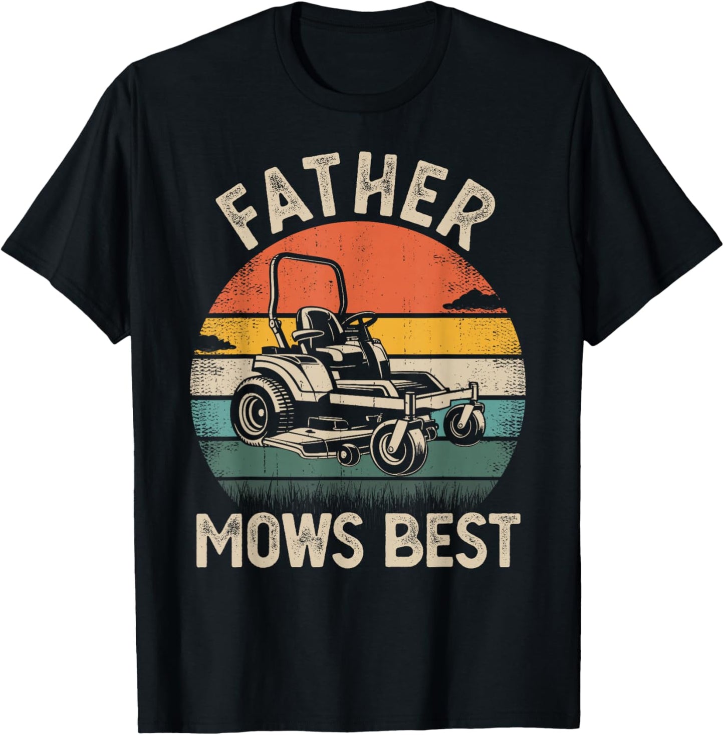 Father Mows Best Retro Lawn Mower Dad Humor T-Shirt - T-Shirt | Black