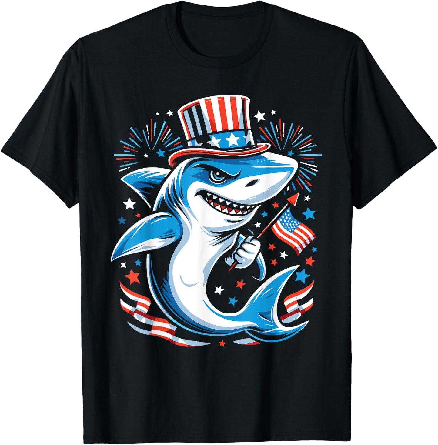 Patriotic Shark 4th of July Celebration T-Shirt - T-Shirt | Black
