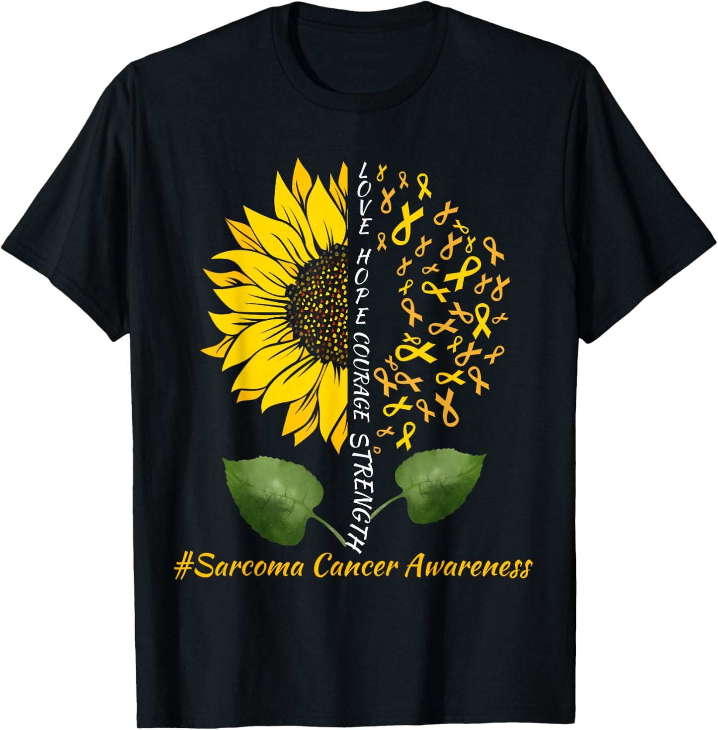 Support Sarcoma Cancer Awareness Sunflower Yellow Ribbon T-Shirt - T-Shirt | Black