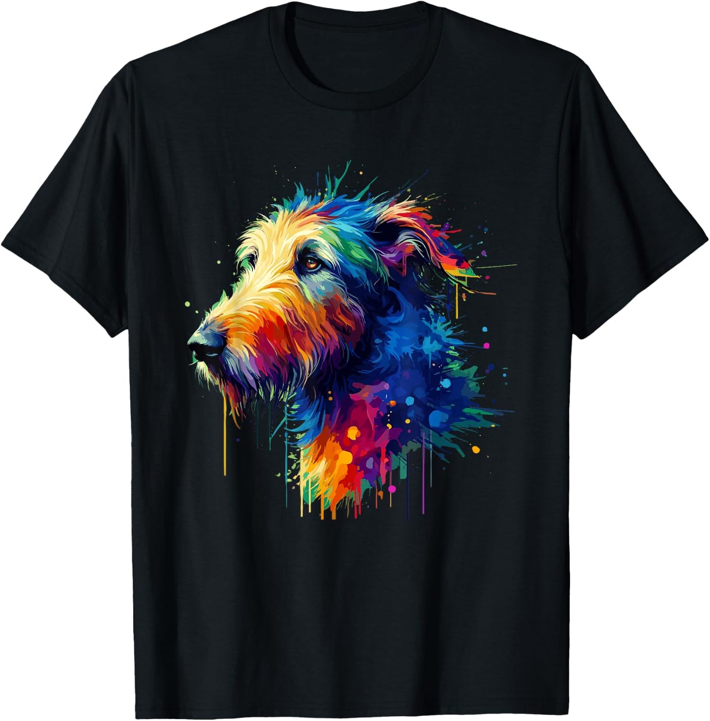 Colorful Splash Art Irish Wolfhound T-Shirt - T-Shirt | Black