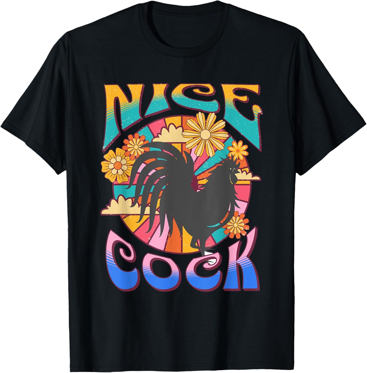 NICE COCK Black Light Funny Hippie Peace Love Retro Vintage T-Shirt - T-Shirt | Black
