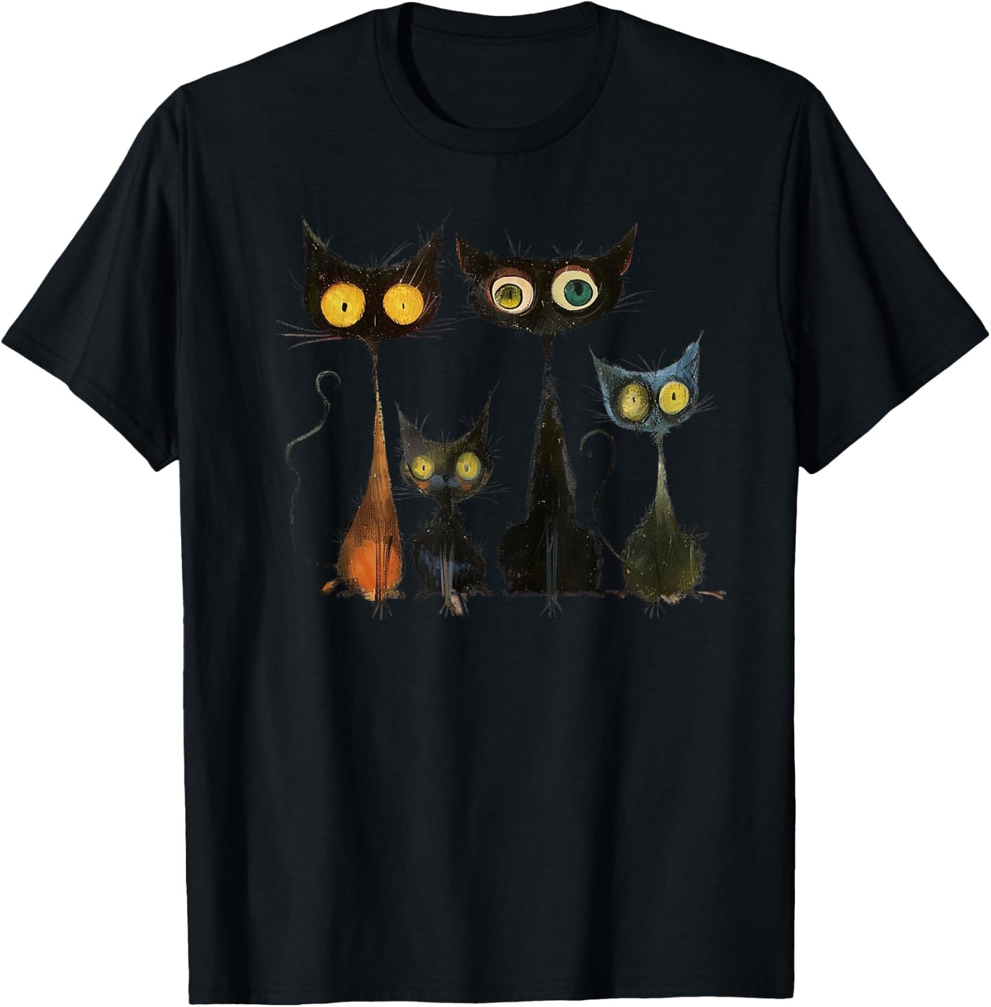 Whimsical Mid-Century Modern Look Cats 50& 60s Style T-Shirt - T-Shirt | Black
