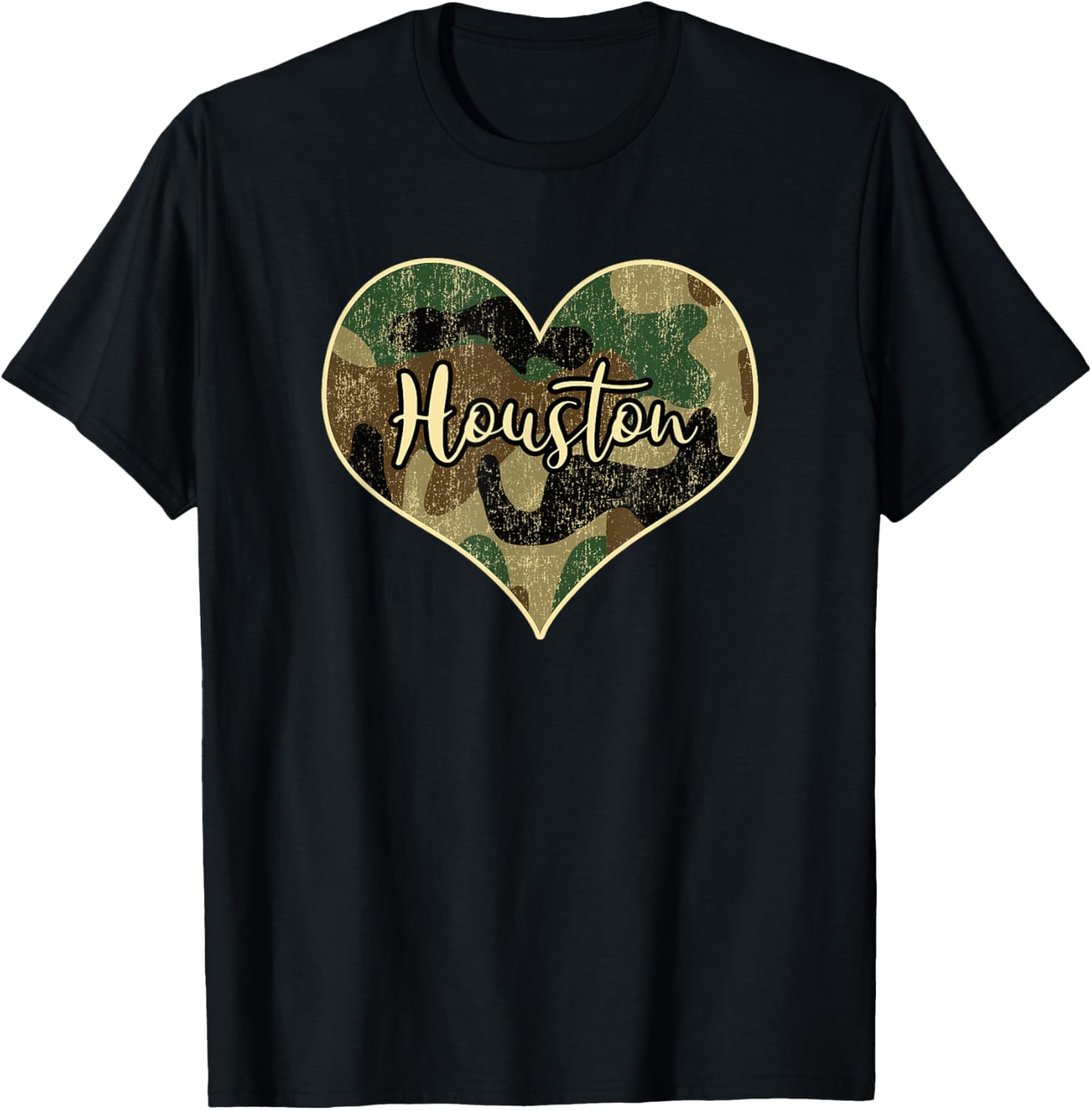 Houston Texas Camo Heart Vintage T-Shirt - T-Shirt | Black