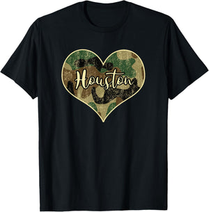 Houston Texas Camo Heart Vintage T-Shirt - T-Shirt | Black