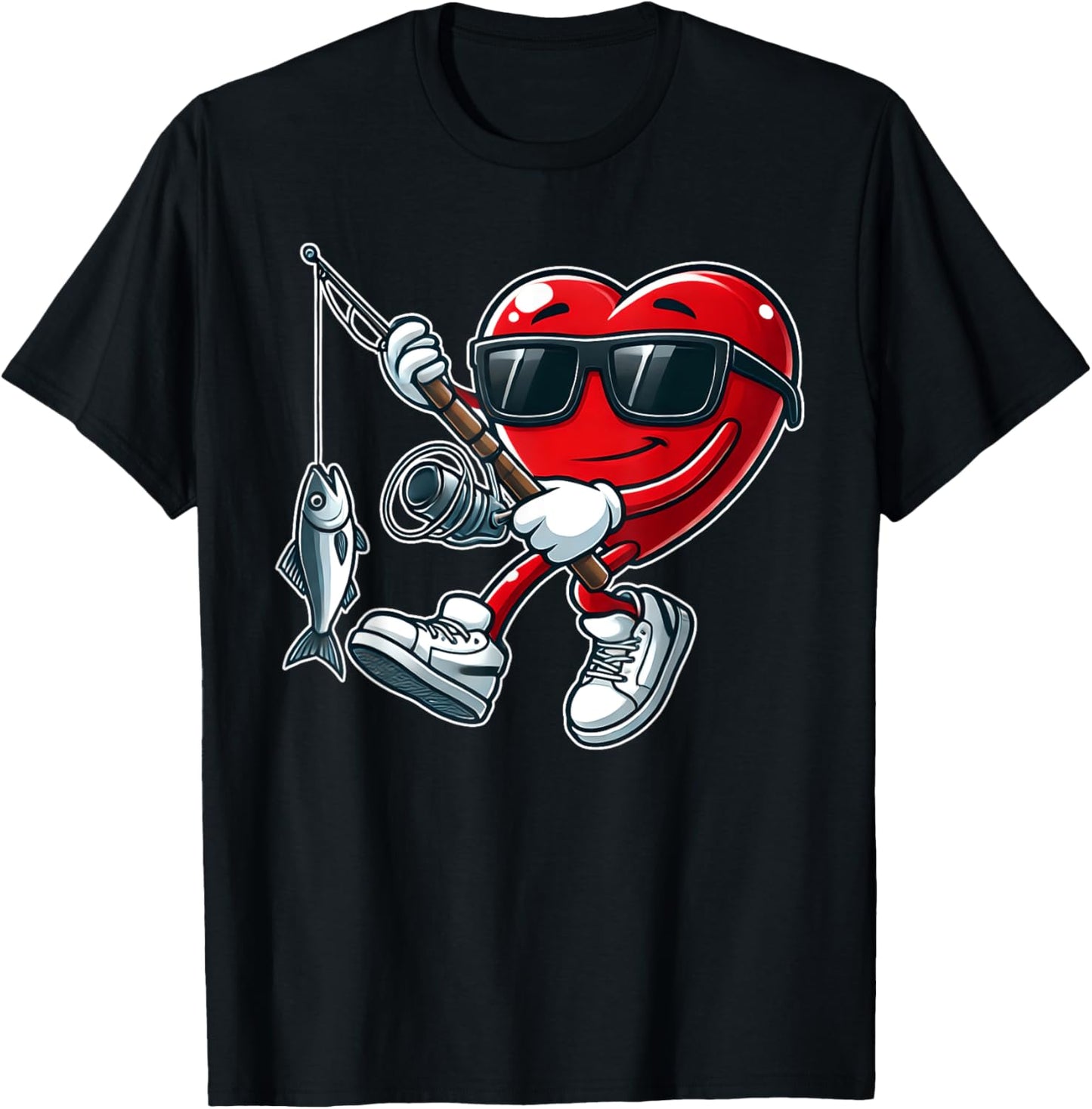 Funny Heart with Fishing Rod Valentines Day Toddler Boys T-Shirt - T-Shirt | Black